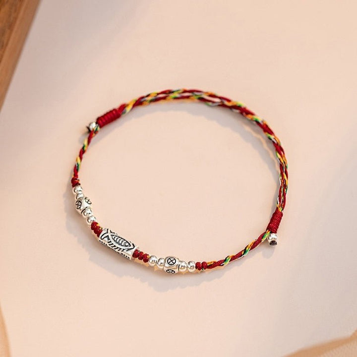 Fortune Lotus 925 Silver Lucky Koi Braided Red Rope Bracelet – Bracelet for tags