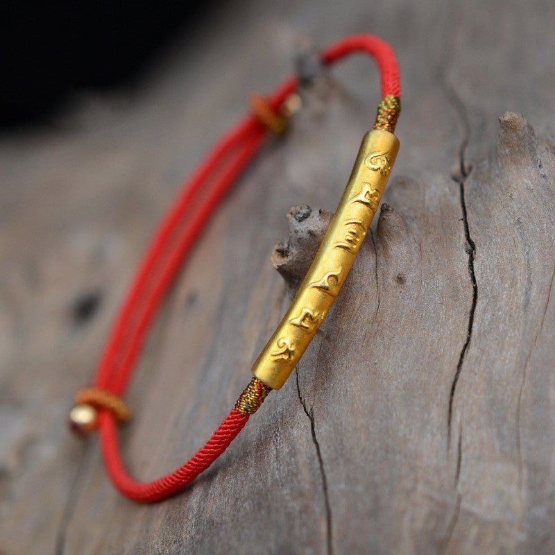 Fortune Lotus 999 Pure Silver Gold Six - Character Mantra Red String Bracelet — Protection &amp; Good Fortune – Bracelet for tags
