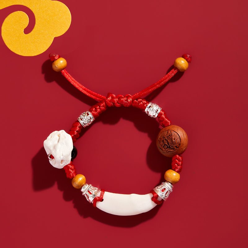 Fortune Lotus Baby Red Rope Bracelet with Pig Pendant – Mahogany &amp; Auditory Ossicle Talisman for Protection – Bracelet for tags