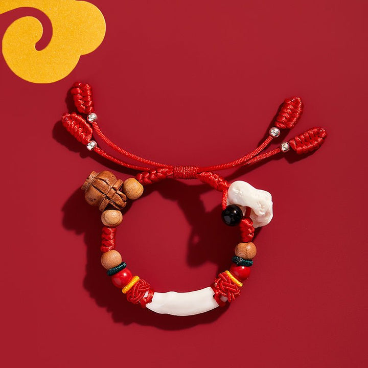 Fortune Lotus Baby Red Rope Bracelet with Pig Pendant – Mahogany &amp; Auditory Ossicle Talisman for Protection – Bracelet for tags