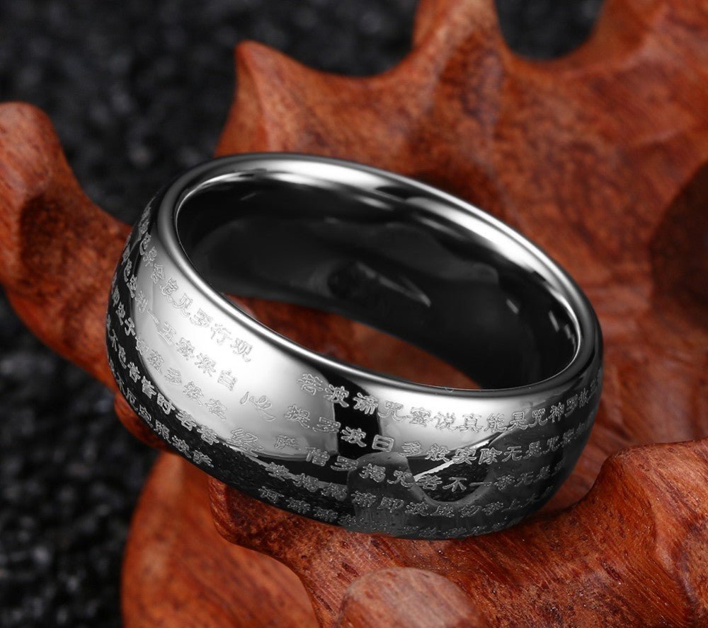 Fortune Lotus Buddhist Texts Tungsten Ring – Strength, Wisdom &amp; Protection – Rings for tags