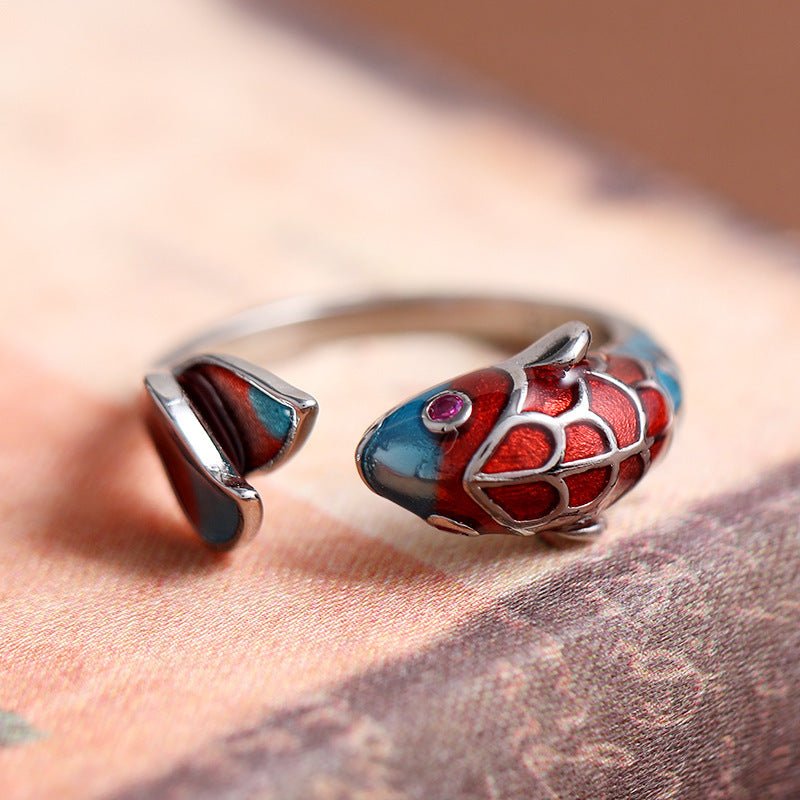 Fortune Lotus Enamel Open Silver Ring – Artistry, Grace &amp; Balance – Rings for tags