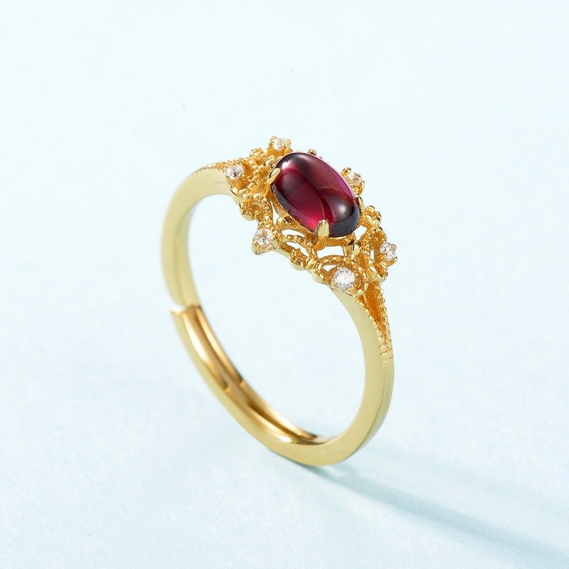 Fortune Lotus Garnet Radiance Ring – Passion, Strength &amp; Renewal – Rings for tags
