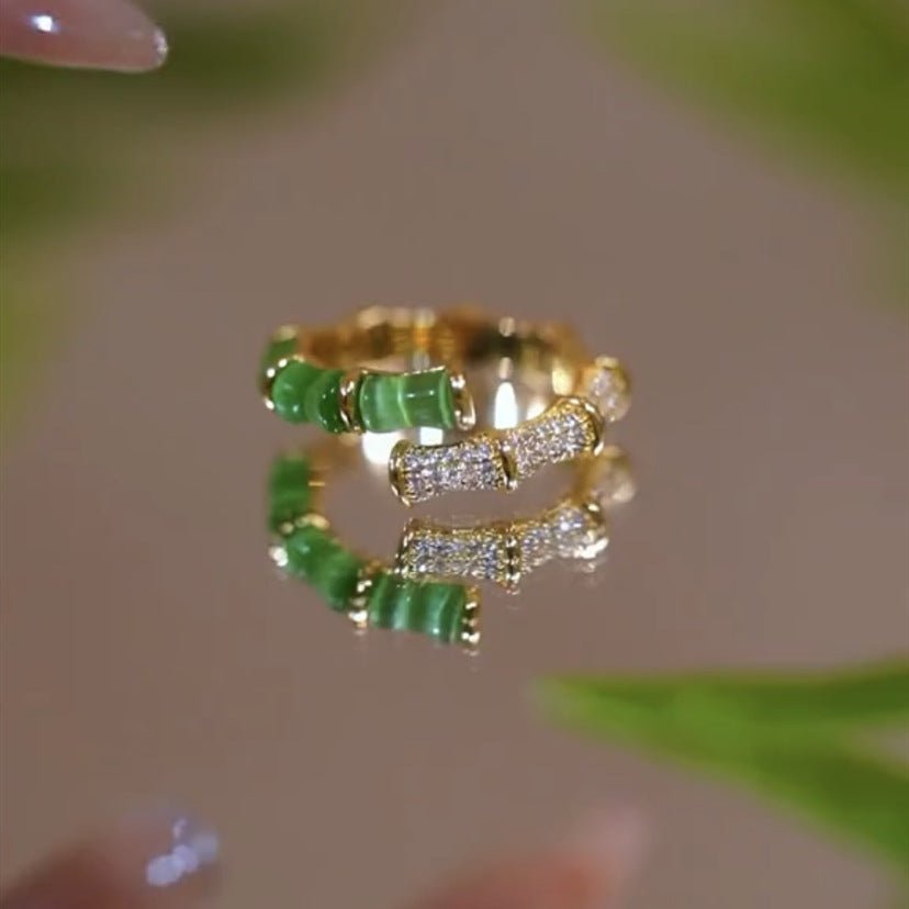 Fortune Lotus Green Bamboo Zircon Ring – Growth, Resilience &amp; Grace – rings for tags