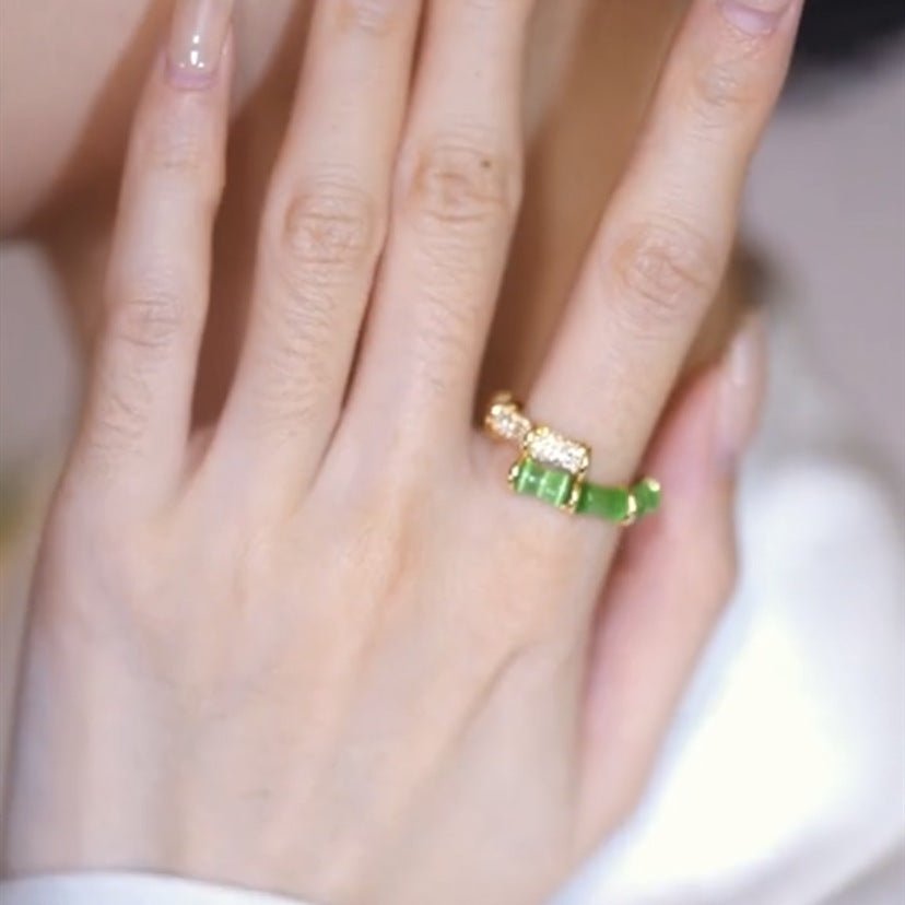 Fortune Lotus Green Bamboo Zircon Ring – Growth, Resilience &amp; Grace – rings for tags