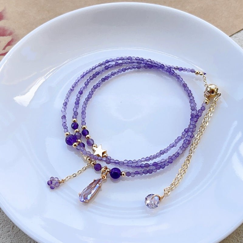 Fortune Lotus Natural Amethyst Multi - Layer Bracelet – Twin Wrap Design for Intuition &amp; Calm – Bracelet for tags