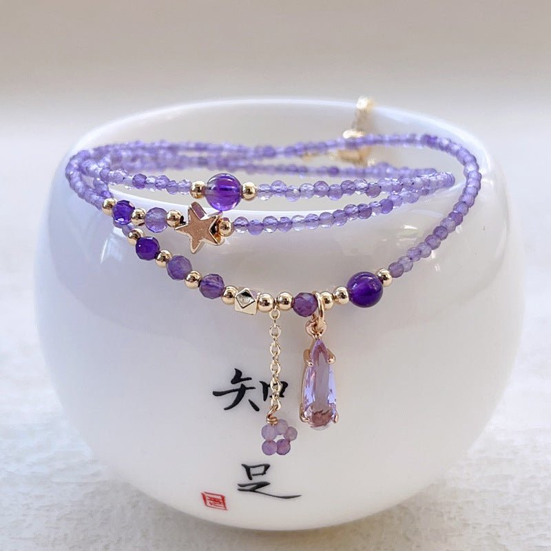 Fortune Lotus Natural Amethyst Multi - Layer Bracelet – Twin Wrap Design for Intuition &amp; Calm – Bracelet for tags