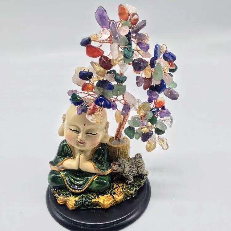 Fortune Lotus Natural Crystal Lucky Tree – Handmade Energy Gemstone Decoration for Home &amp; Office – Bracelet for tags