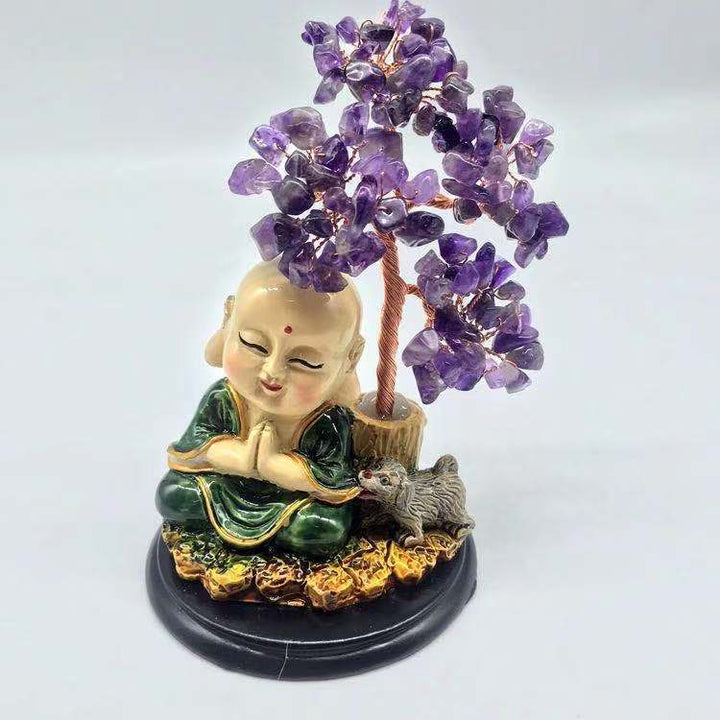 Fortune Lotus Natural Crystal Lucky Tree – Handmade Energy Gemstone Decoration for Home &amp; Office – Bracelet for tags