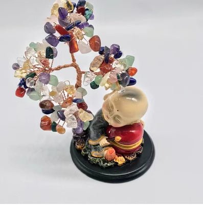 Fortune Lotus Natural Crystal Lucky Tree – Handmade Energy Gemstone Decoration for Home &amp; Office – Bracelet for tags