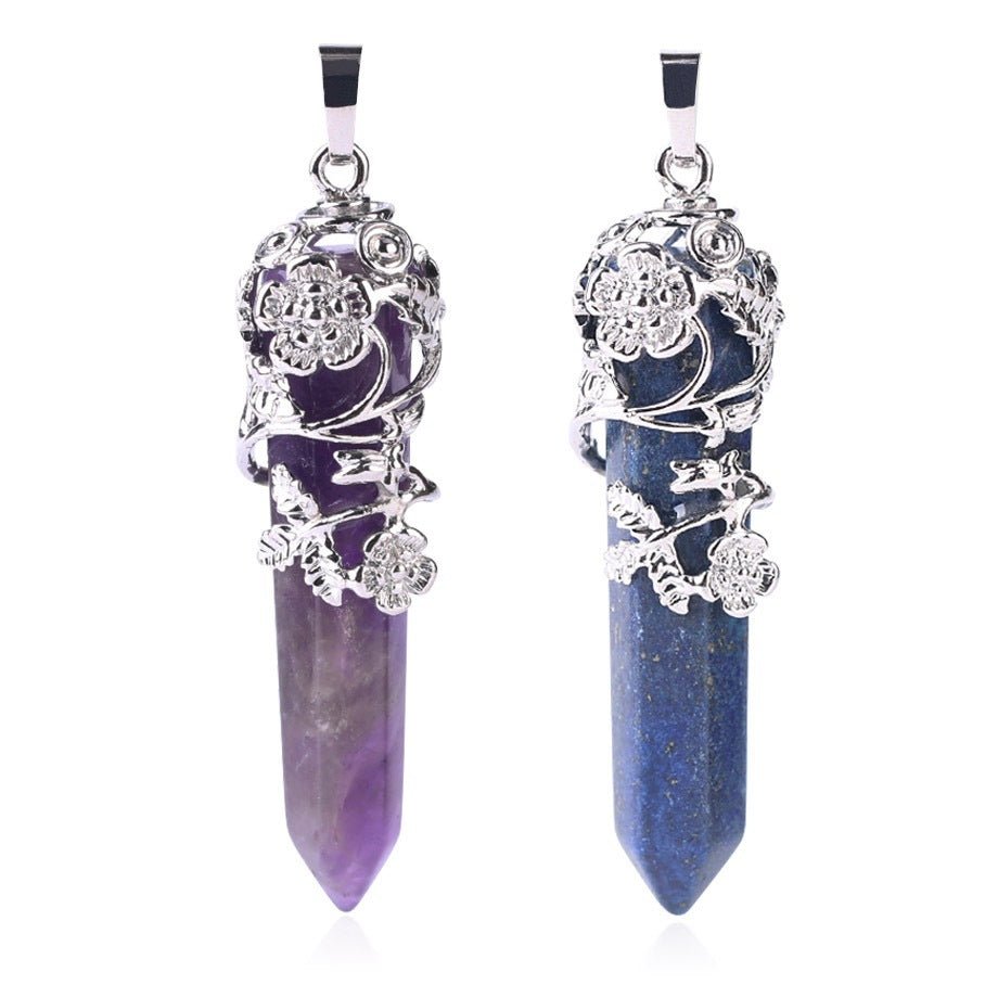 Fortune Lotus Natural Crystal Semi - Precious Stone Pendant Necklace – Energy Point with Dragon Motif – Necklace for tags