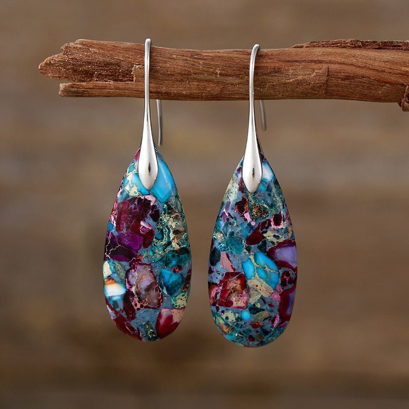 Fortune Lotus Natural Emperor Stone Water Drop Earrings – Elegant Crystal Jewelry – Earring for tags