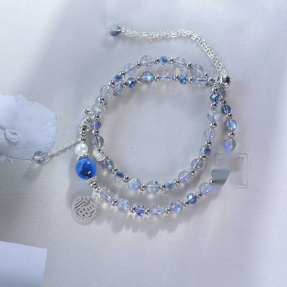 Fortune Lotus Natural Moonstone and Blue Agate Heart Bracelet – Energy Crystal Jewelry for Love &amp; Calm – Bracelets for tags