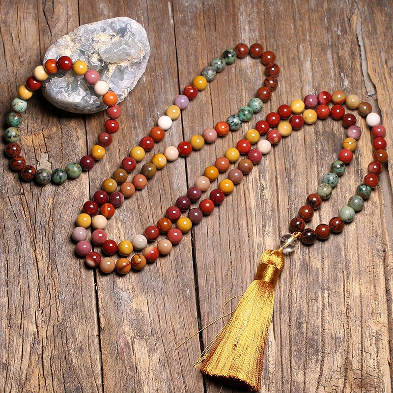 Fortune Lotus Natural Stone 108 Bead Mala Necklace &amp; Bracelet Set – Meditation &amp; Energy Jewelry – Jewelry Set for tags