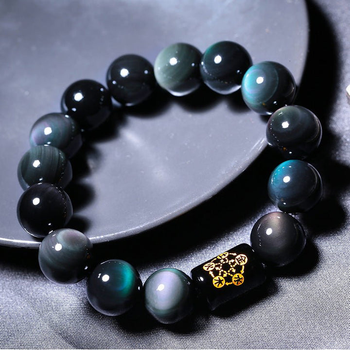 Fortune Lotus Obsidian Bracelet – Natural Crystal Beads for Protection &amp; Balance – Bracelet for tags