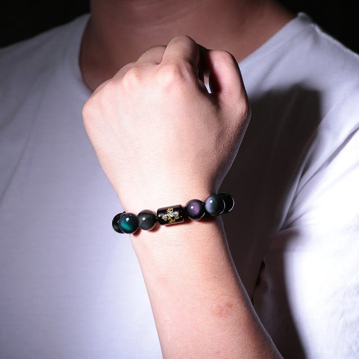 Fortune Lotus Obsidian Bracelet – Natural Crystal Beads for Protection &amp; Balance – Bracelet for tags