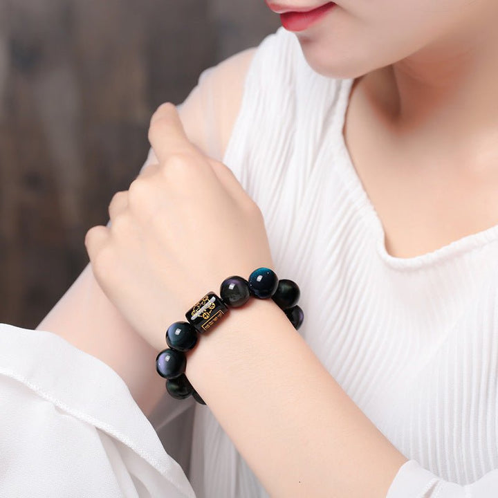 Fortune Lotus Obsidian Bracelet – Natural Crystal Beads for Protection &amp; Balance – Bracelet for tags
