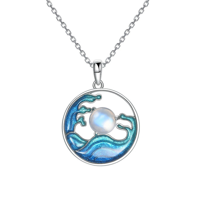 Fortune Lotus Silver Necklace Women's Sea Moon Chinese Style Jewelry – Necklace for tags
