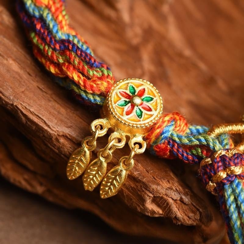 Fortune Lotus Tibetan Hand - Woven Cycle Bracelet – Multicolor Rope with Prayer Wheel Charms – Bracelet for tags