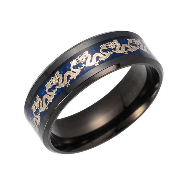 Fortune Lotus Vintage Chinese Dragon Plated Black Ring – Power, Protection &amp; Strength – Rings for tags